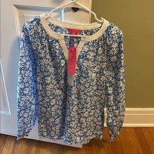 Lilly Pulitzer Floral Blouse in Blue and White